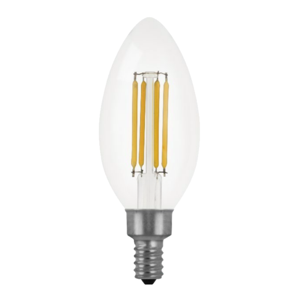 LED 5.5w Torpedo Style Cadleabra E12 Base Clear Filament Style - CEC Certified 500lm (2700K/3000K/5000K) 120v (4 Bulbs)