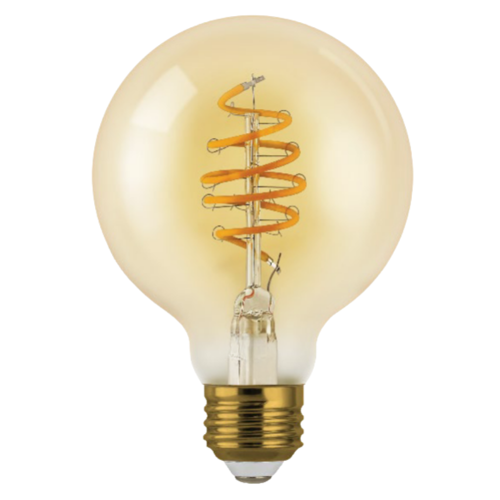 LED 4.5w Globe Bulb G25 - E26 Base Amber Tint Spiral Filament Style 250lm (2200K) 120v