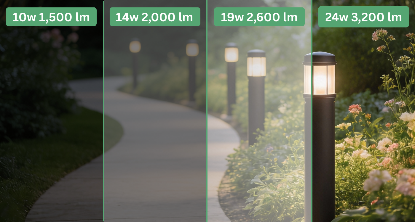 LED 24W Dome Top Bollard Adjustable Wattage (10/14/19/24) + Color Temp (3K/4K/5K) Frosted lens, Cone reflector wattage adjustable image