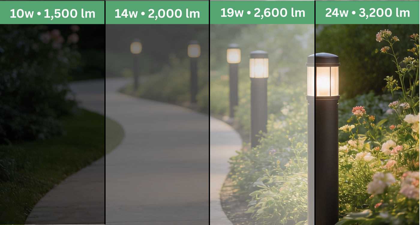 LED 24W Square Bollard Adjustable Wattage (10/14/19/24) + Color Temp (3K/4K/5K) Frosted lens, Cone reflector wattage adjustable image