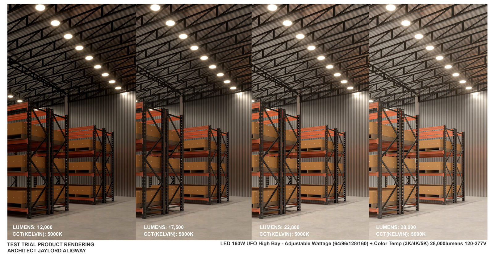 LED 150W UFO High Bay - Adjustable Wattage (60/90/120/150) + Color Temp (3K/4K/5K) 24,000lumens 120-277V wattage adjustable image