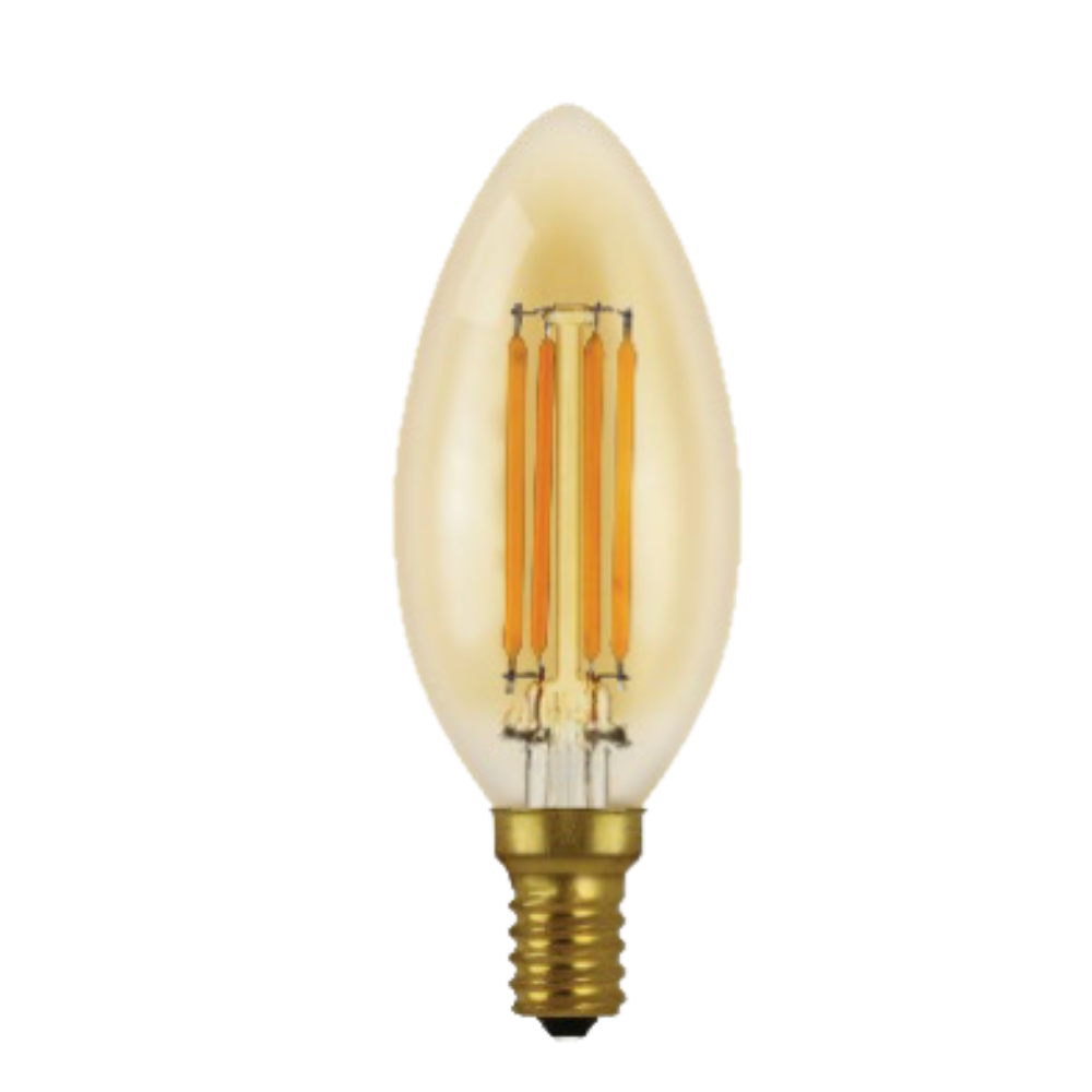 LED 4.5w Torpedo Style Cadleabra E12 Base Amber Filament Style 350lm (2200K) 120v (4 Bulbs)