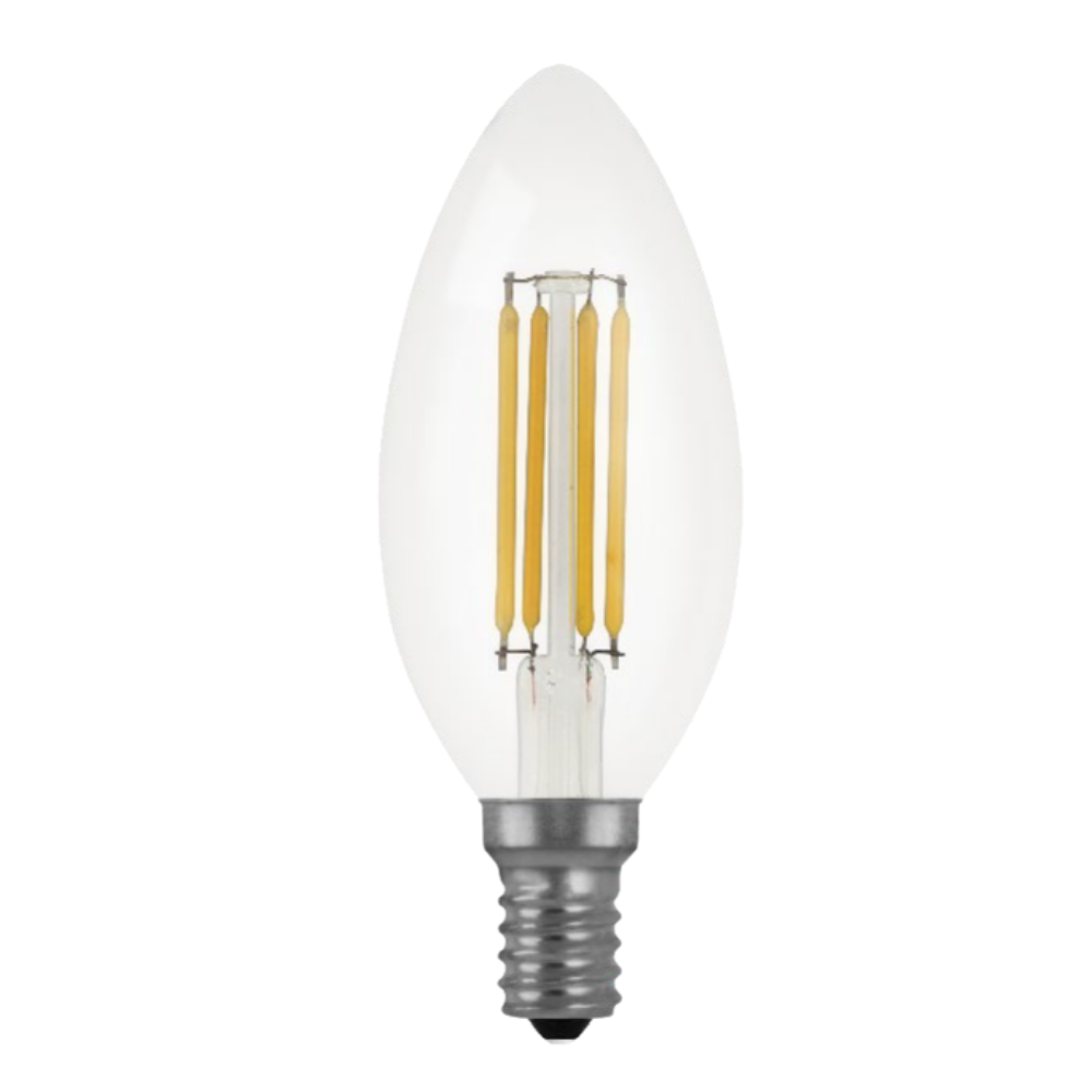 LED 4.5w Torpedo Style Cadleabra E12 Base Clear Filament Style 500lm (2700K) 120v (4 Bulbs)