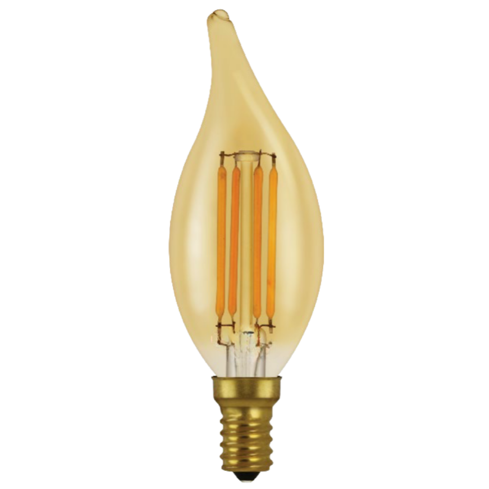LED 4.5w Flame Tip Style Cadleabra E12 Base Amber Tint Filament Style 350lm (2200K) 120v (4 Bulbs)