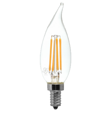 Clear LED Filament Chandelier Bulb - Flame Tip - 2 Watt - 2700K -<br> Warm White - ONBULBLED