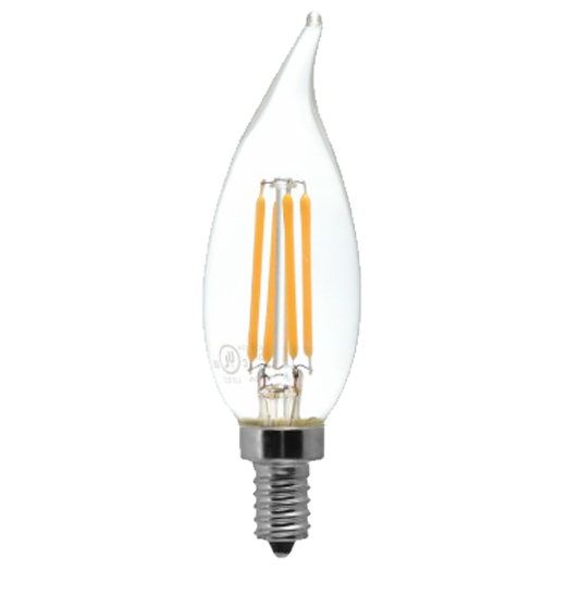 Clear LED Filament Chandelier Bulb - Flame Tip - 2 Watt - 2700K -<br> Warm White - ONBULBLED