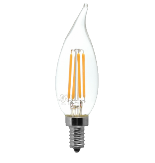 Clear LED Filament Chandelier Bulb - Flame Tip - 6 Watt - 3000K -<br> Soft White - ONBULBLED