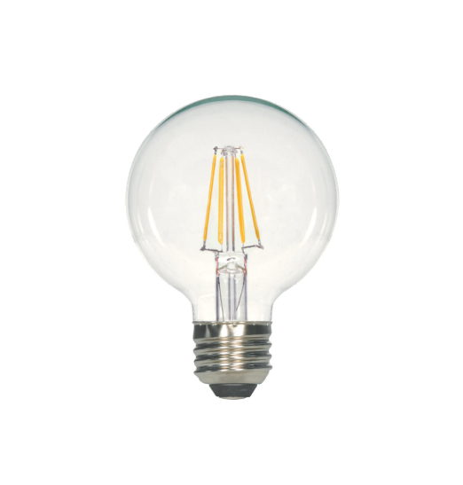 LED Filament G25 Bulb - Clear Glass- Dimmable - 4 Watt - 3000K -<br> Soft White - ONBULBLED