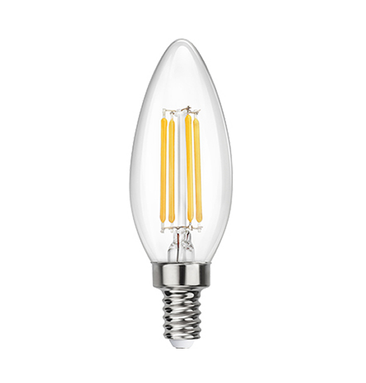 Clear LED Filament Chandelier Bulb - Torpedo Tip - 4 Watt - 3000K -<br> Soft White - ONBULBLED